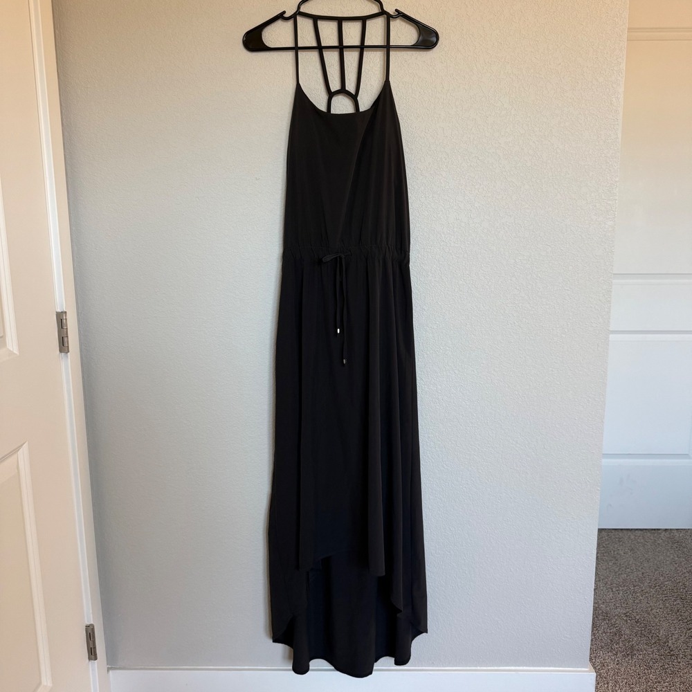 Athleta Black Strappy Cage Back High Low Maxi Dress with Shelf Bra Size 4